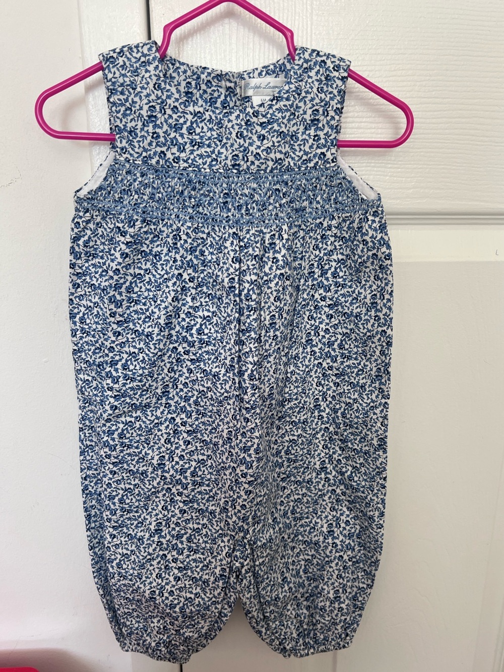 NWT Polo Blue & White Floral Smocked Toddler Romper